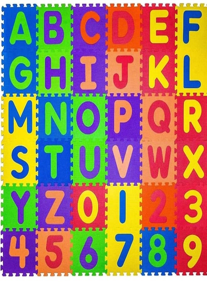 Manos Alphabet and Numbers Puzzle Play Mat, 36 Foam Interlocking Tiles, Multicolour - Image 1